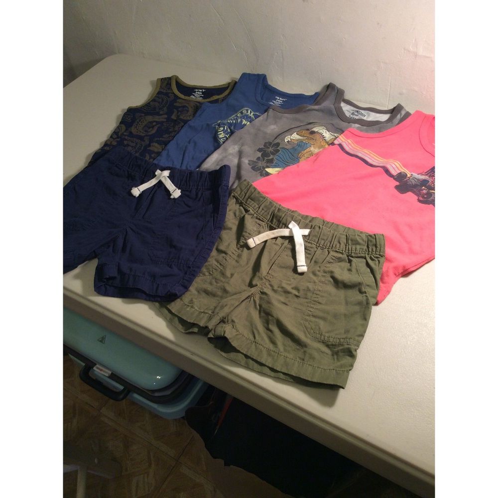 Lot Of 6 Toddler Boys 24M Carter's & Oshkosh Tank Tops and Shorts -Multicolor